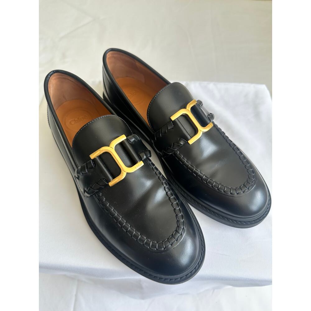 Chloé Chloe Marcie Loafers Black Leather Gold Horsebit Women’s EU 38.5 US 8.5